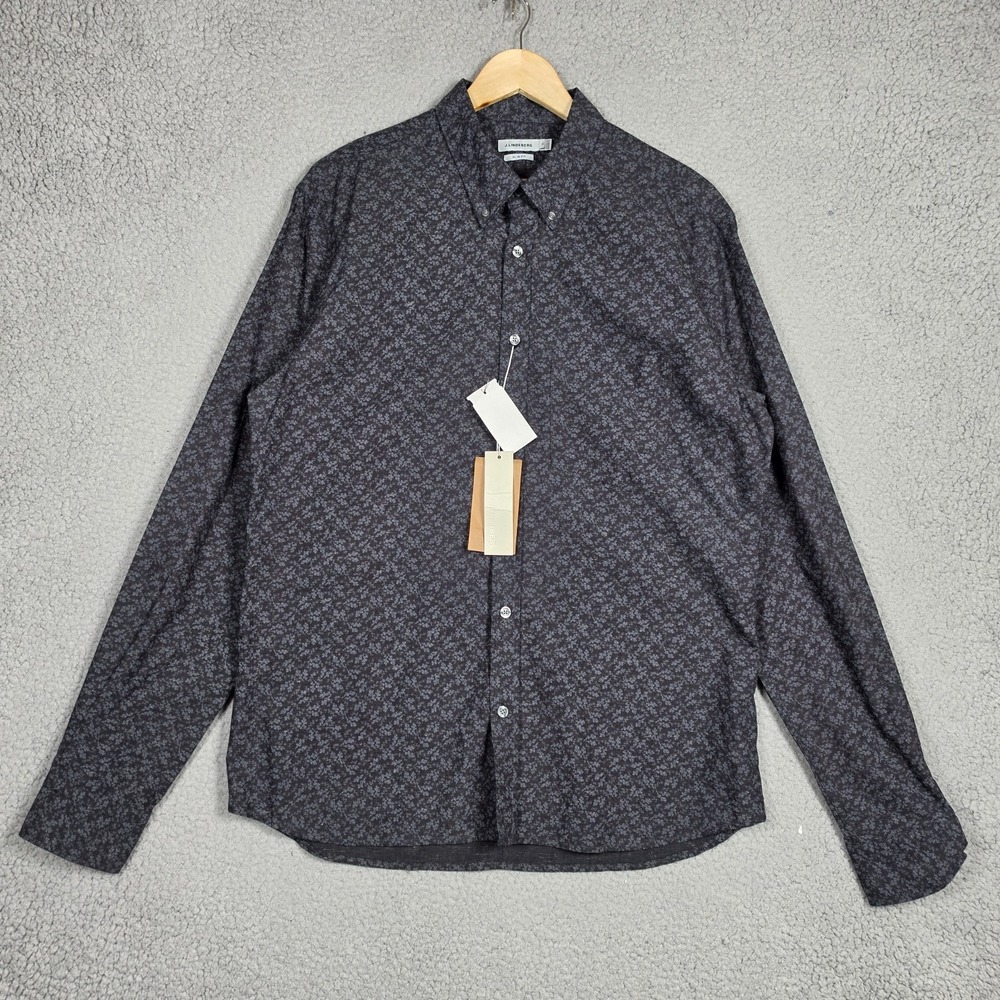 J. Lindeberg Shirt Mens Size XL Dark Floral Rhino Grey Daniel Button Down Denim